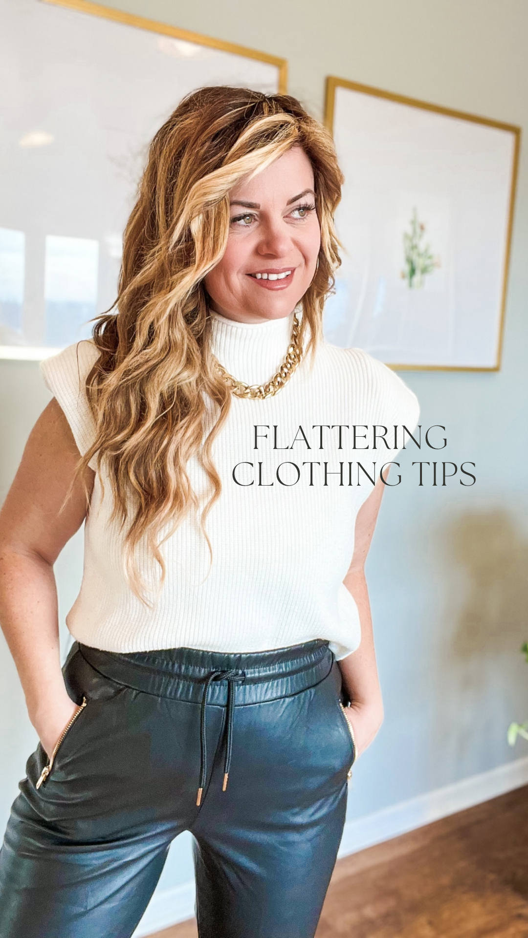 Stylist Brandi Sharp Flattering Outfit Ideas Outfit Ideas Black Leather Joggers How to style joggers Capped sleeves gold simple jewlery stylist beauty blogger